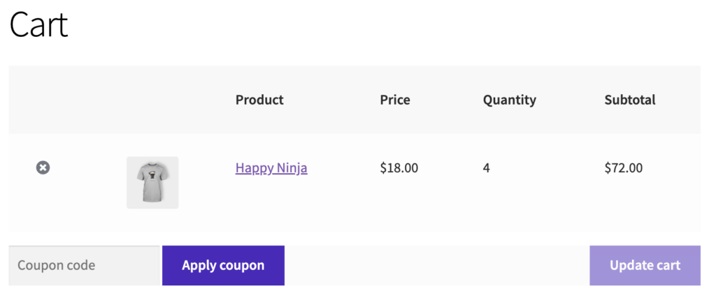 WooCommerce cart page with disable quantity field