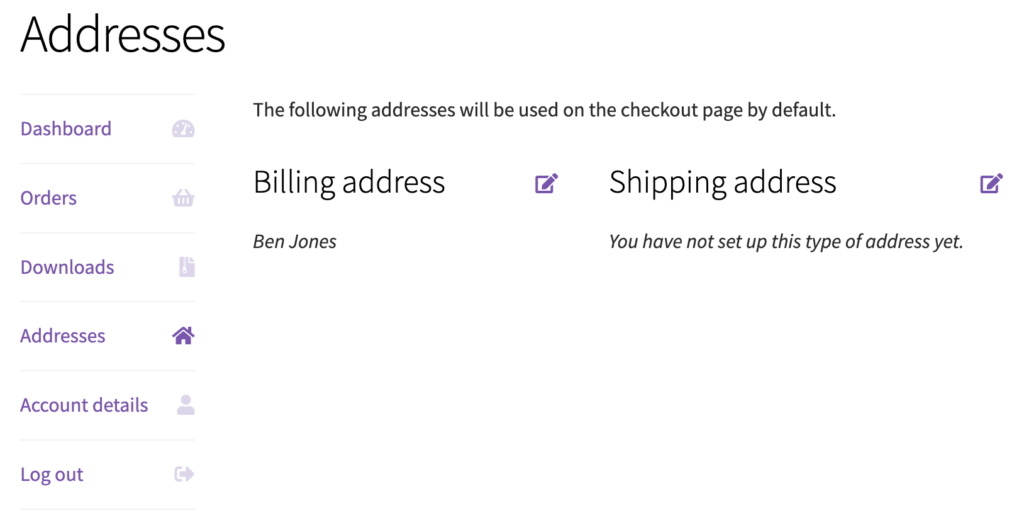 WooCommerce My account default Address page