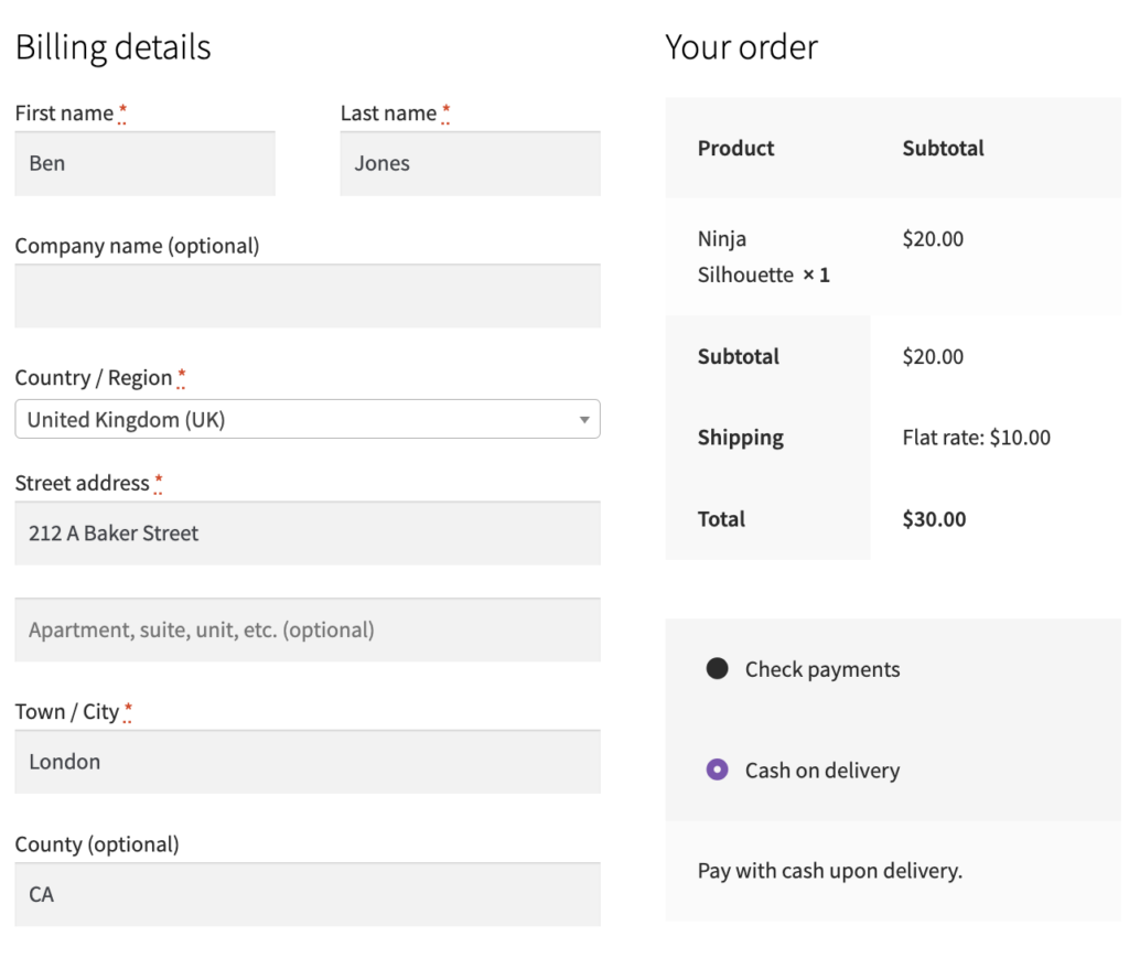 WooCommerce: checkout page default layout