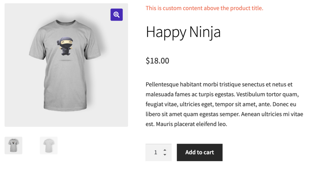 WooCommerce: single product page with custom content above product title