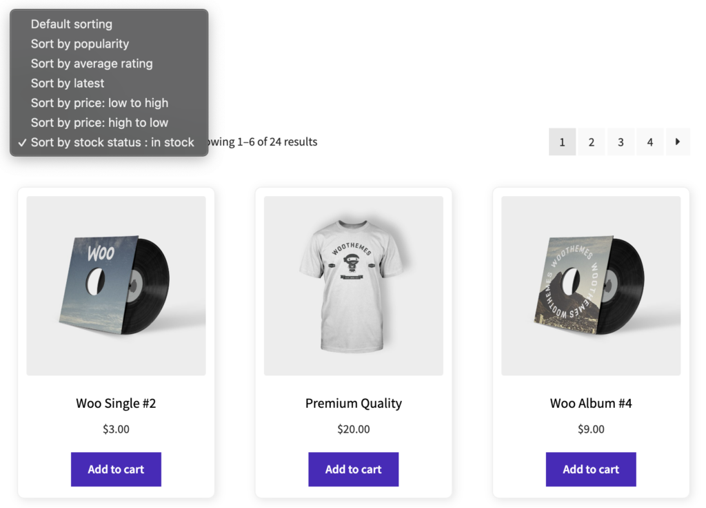 WooCommerce shop page modified sorting
